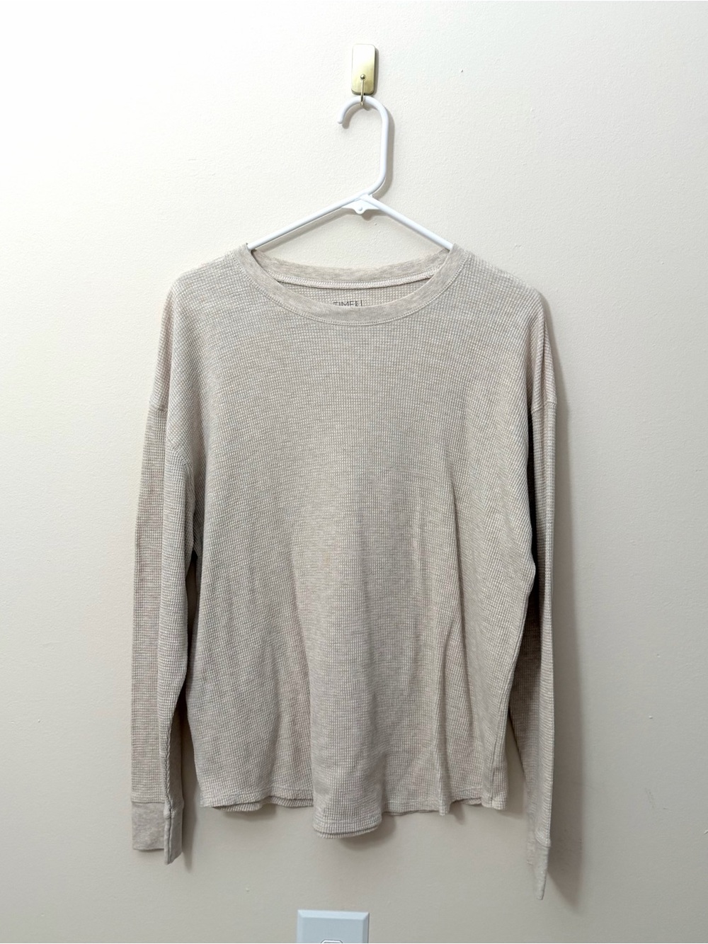 Time and Tru Women’s Long Sleeve Thermal Knit Crewneck T-Shirt Cream Beige XXL